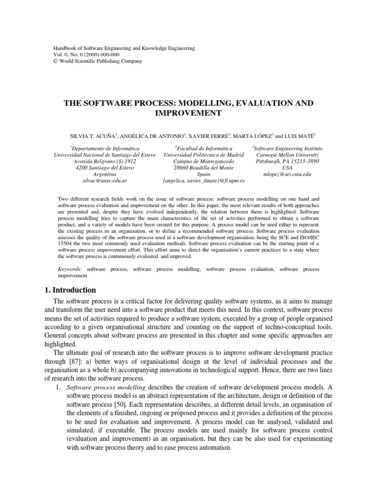 The Software Process: Modelling, Evaluation and Improvement | PDF