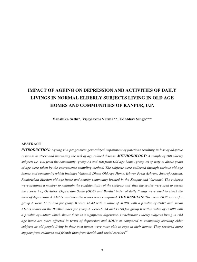 Elderly Depression in Kanpur | PDF | Major Depressive Disorder | Mental ...