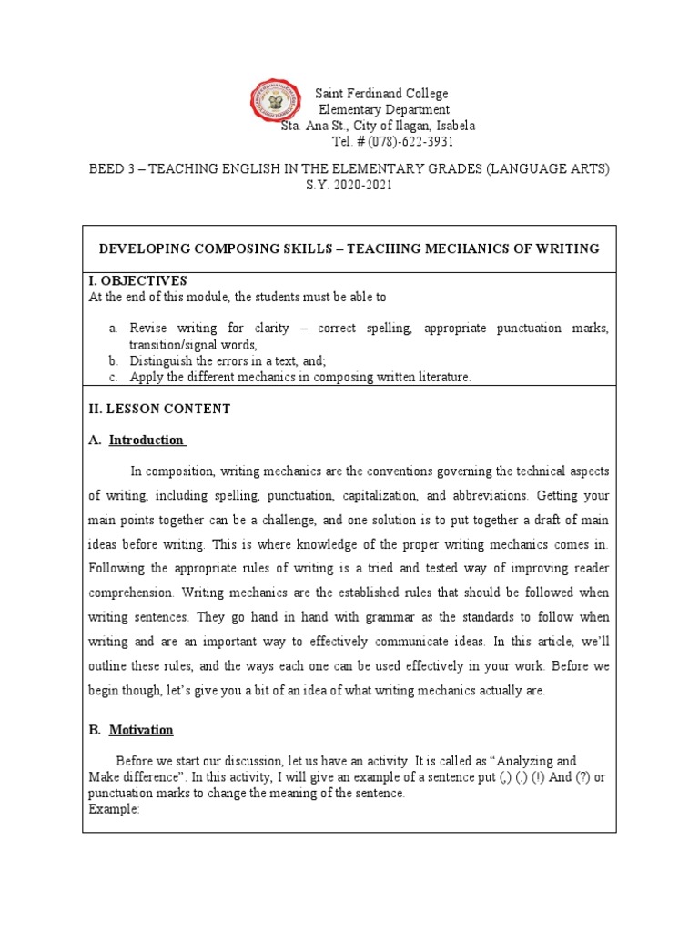 Developing Composing Skills in Writing | PDF | Punctuation | Comma