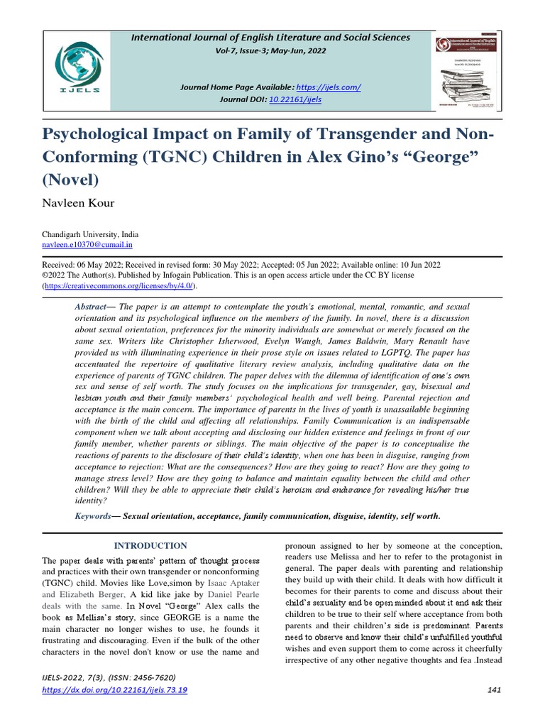 Psychological Impact On Family of Transgender and Non-Conforming (TGNC ...