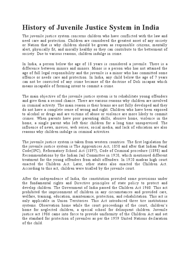 Evolution of Juvenile Justice in India | PDF | Juvenile Court | Applied ...