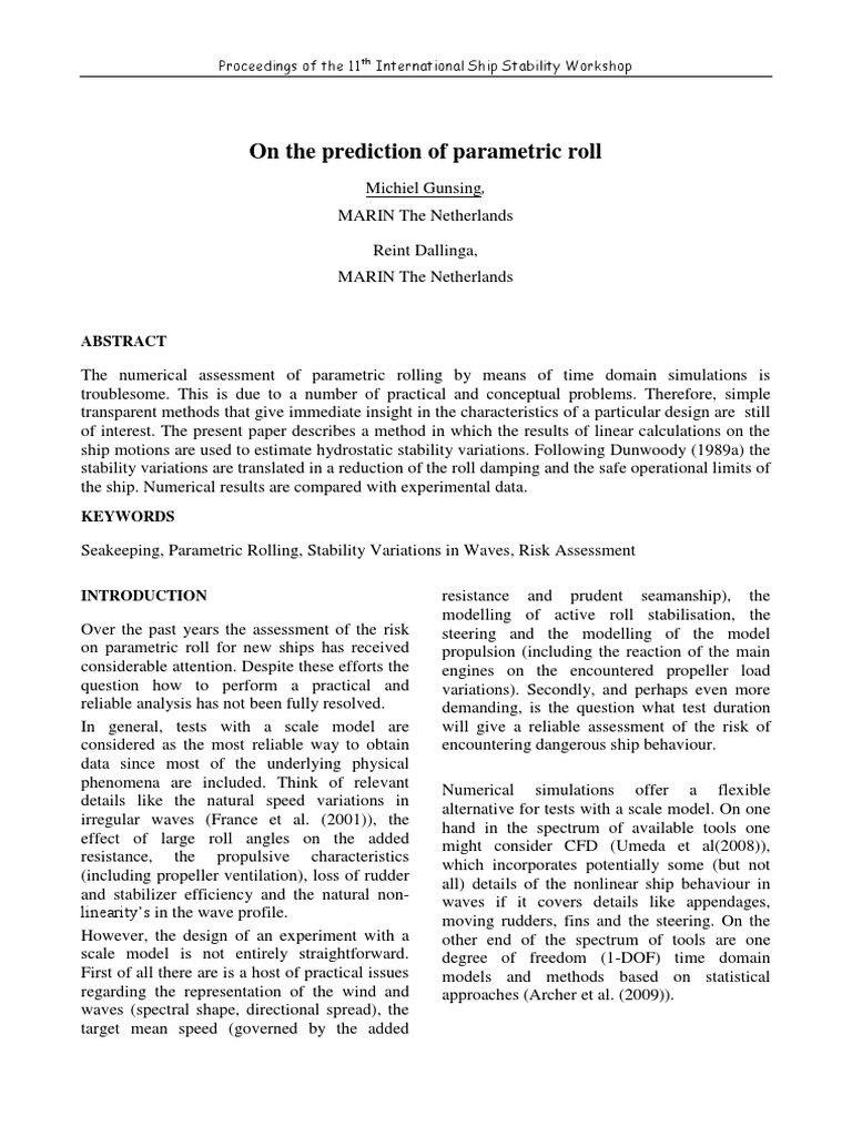 Assessing the Risk of Parametric Rolling Through Estimation of ...