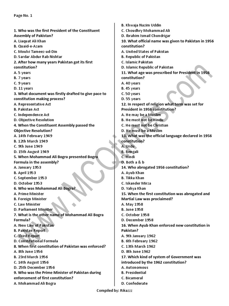 Pakistan's Constitutional History Quiz | PDF | Pakistan | Sindh