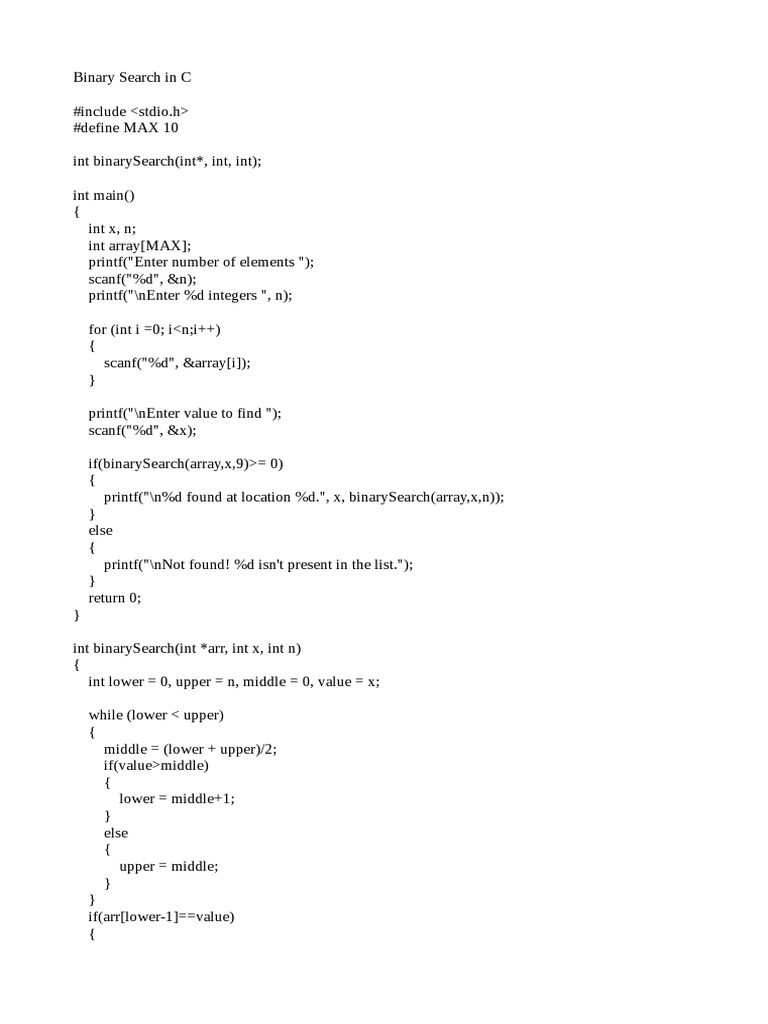 Binary Search in C | PDF