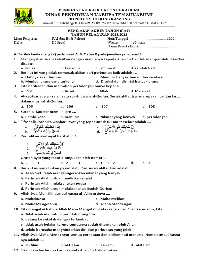 Soal pai kelas 3 semester 2 Soal pai kelas 3 semester 2