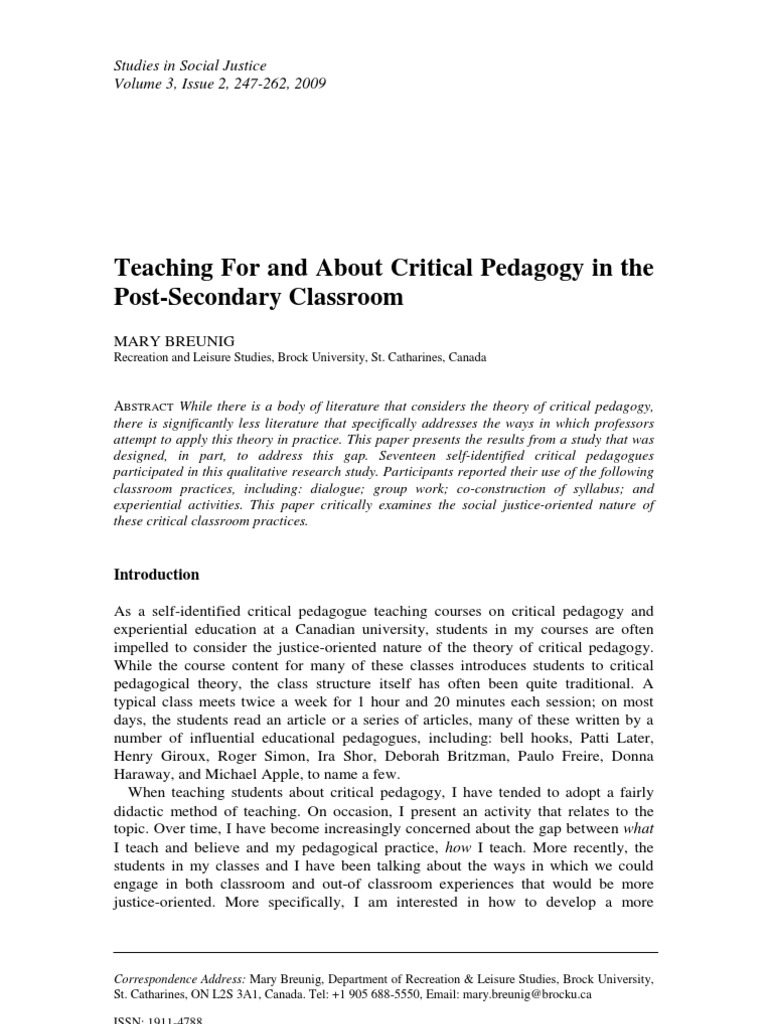 Critical Pedagogy in Higher Education | PDF | Service Learning | Teaching