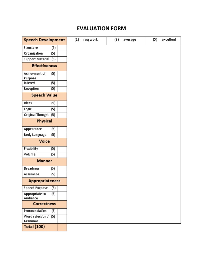 Speech Evaluation Form Template | PDF