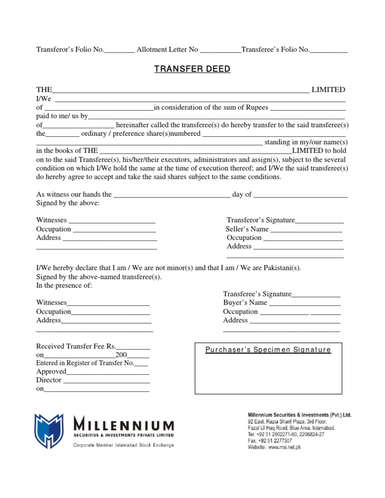 Share Transfer Deed Template | PDF