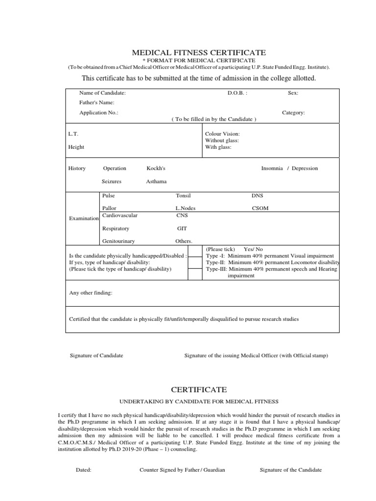 Medical Fitness Certificate | PDF | Disability | Health Sciences