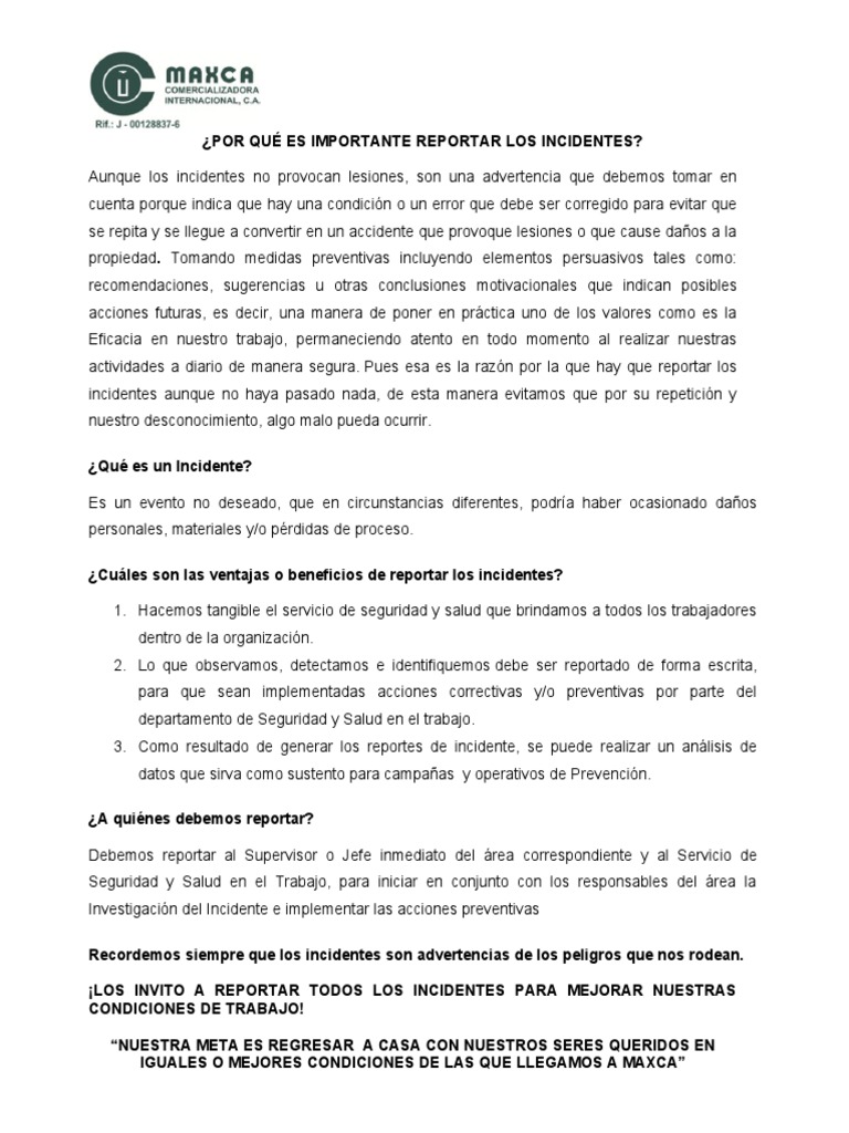 Importancia de Reportar Incidentes en Maxca | PDF | Crecimiento ...
