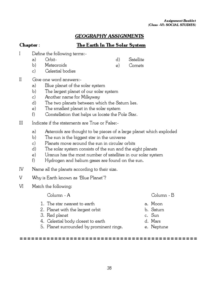 Class 6 Geography: Locating Places Worksheet | PDF | Solar System | Planets