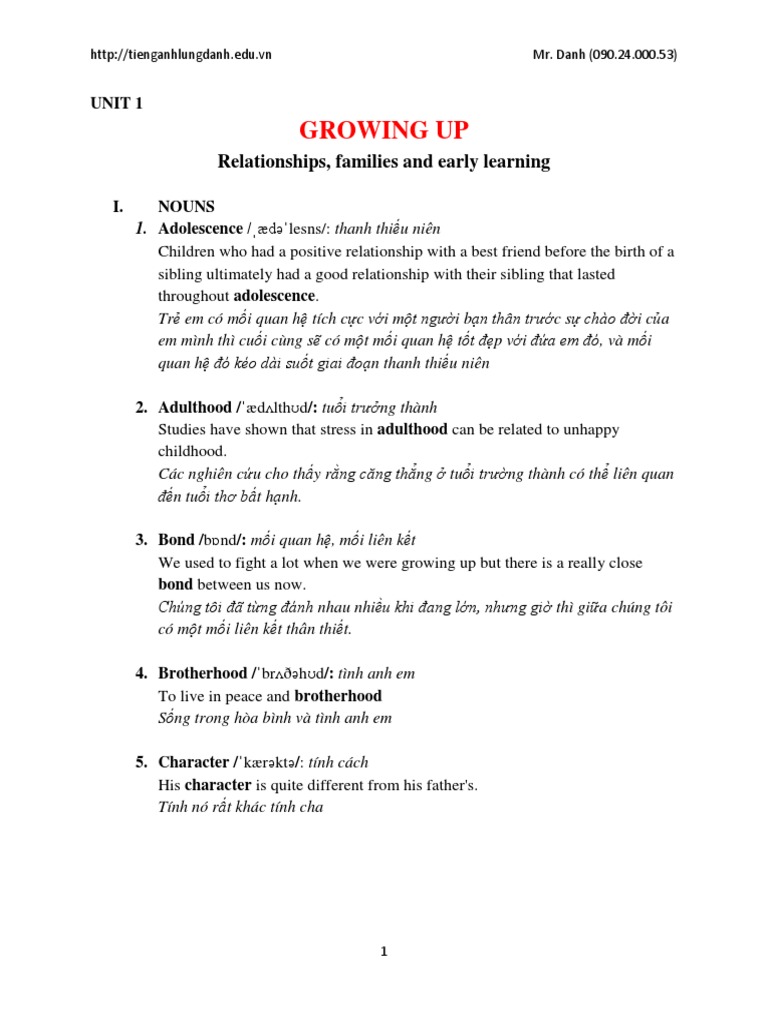 Unit 1 Growing Up Pdf