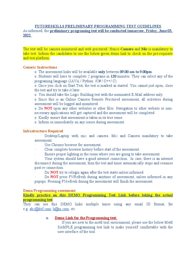 Programming Test Guidelines and Demo | PDF | Computer Programming ...