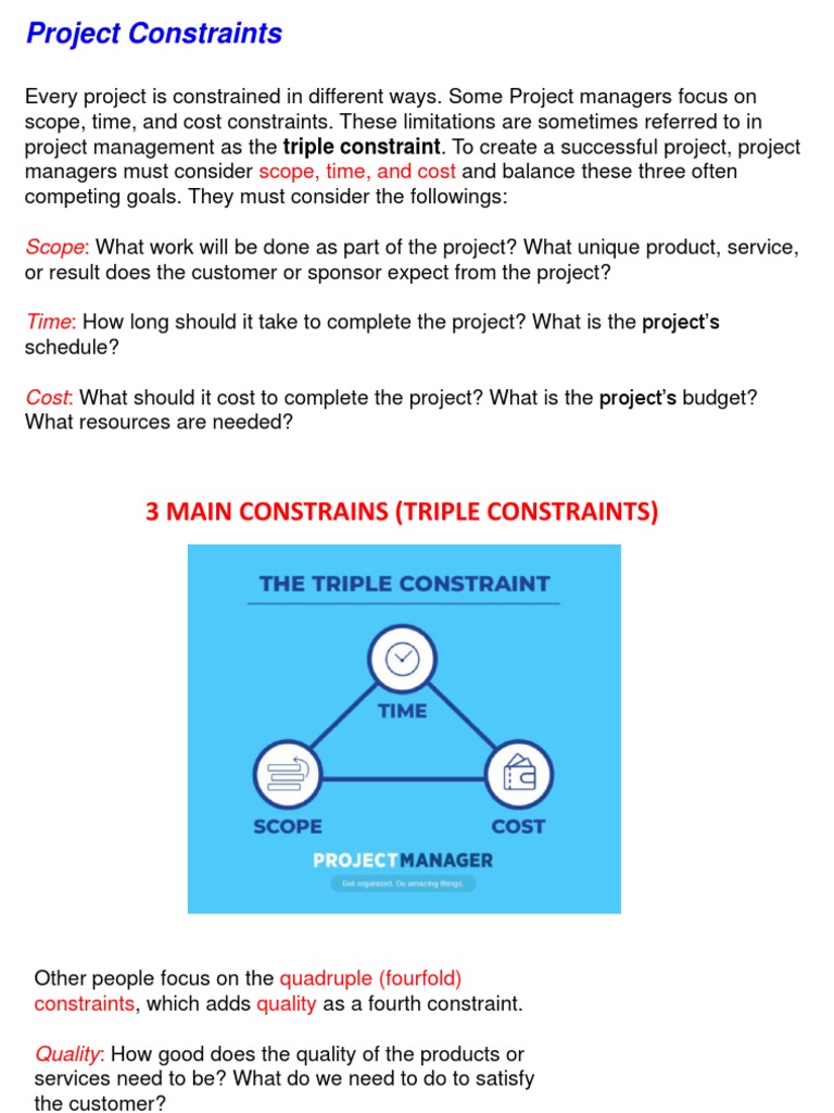 Project Constraints: Scope, Time, and Cost | PDF | Project Management ...