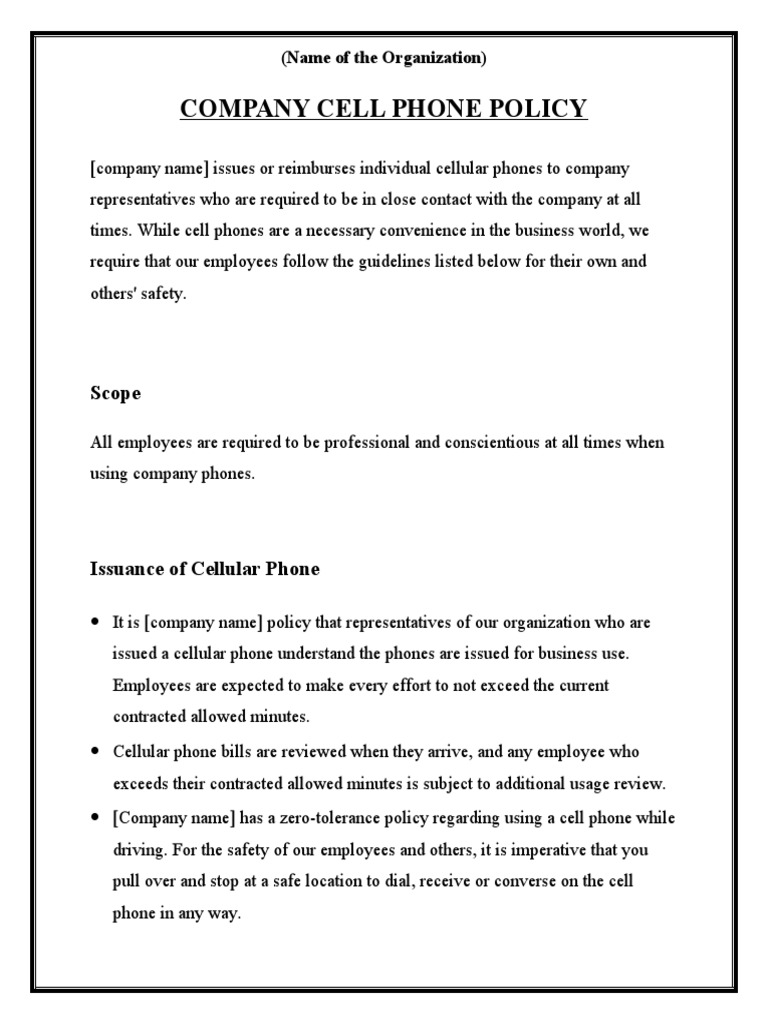 Company Cell Phone Policy | PDF | Mobile Phones | Text Messaging