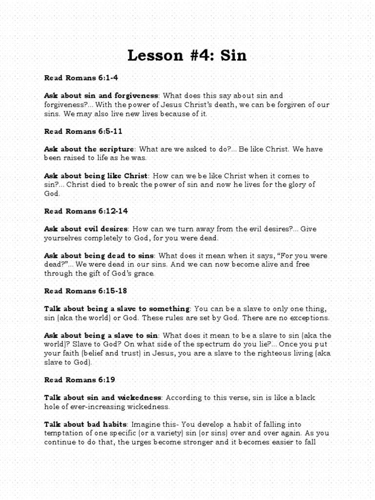 Lesson 4 Sin | PDF | Epistle To The Romans | Sin