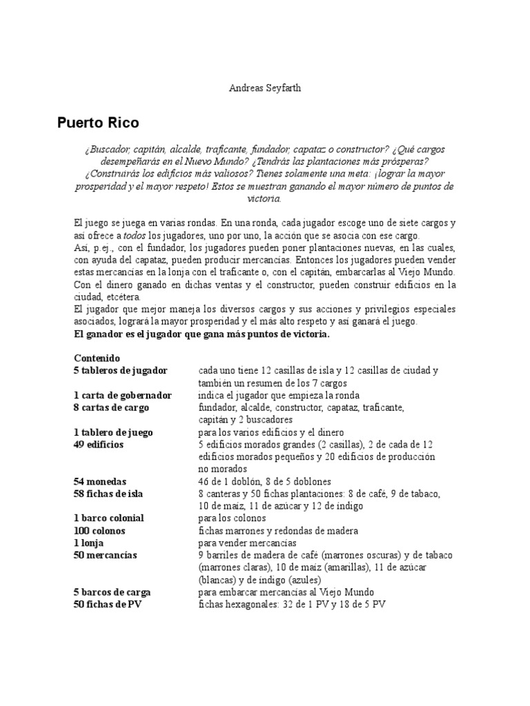 Reglas del juego de mesa Puerto Rico | PDF | Bienes