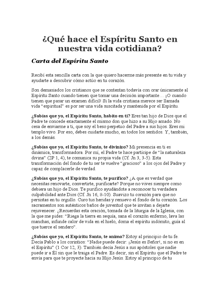El Espíritu Santo en tu vida diaria | PDF | Oración | espíritu Santo