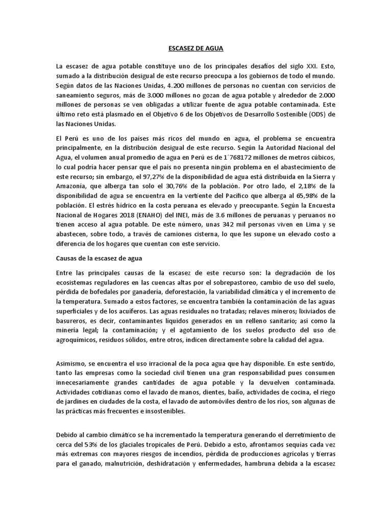 Escasez de Agua: Causas y Consecuencias | PDF | Agua | Escasez de agua