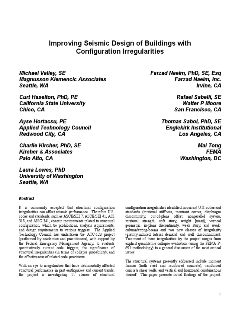 GUIDE TO THE DESIGN OF COMMON IRREGULARITIES IN BUILDINGS visual data 7