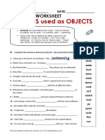 Gerunds Used As Objects: Grammar Worksheet