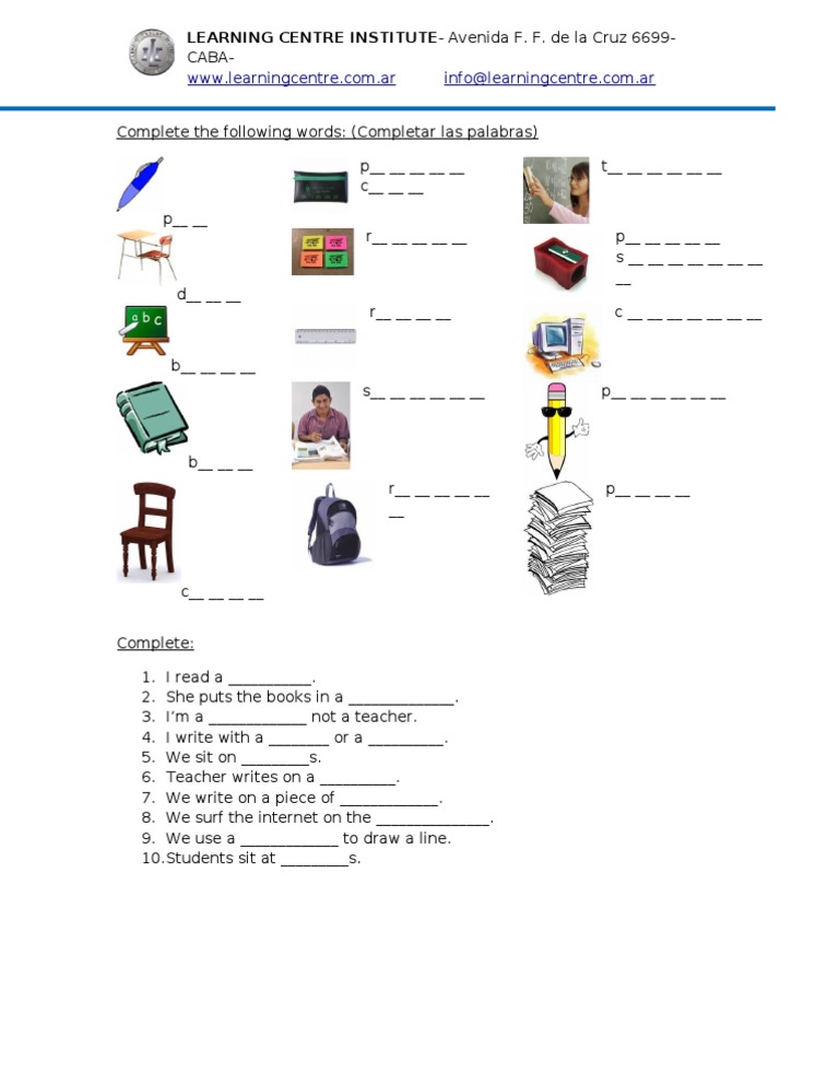 School Objects Vocabulary Exercise | PDF | Career & Growth | Language ...