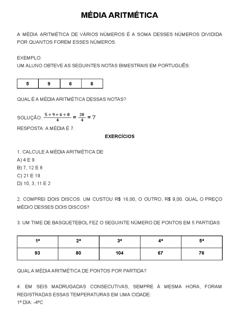 Média Aritmética Simples | PDF