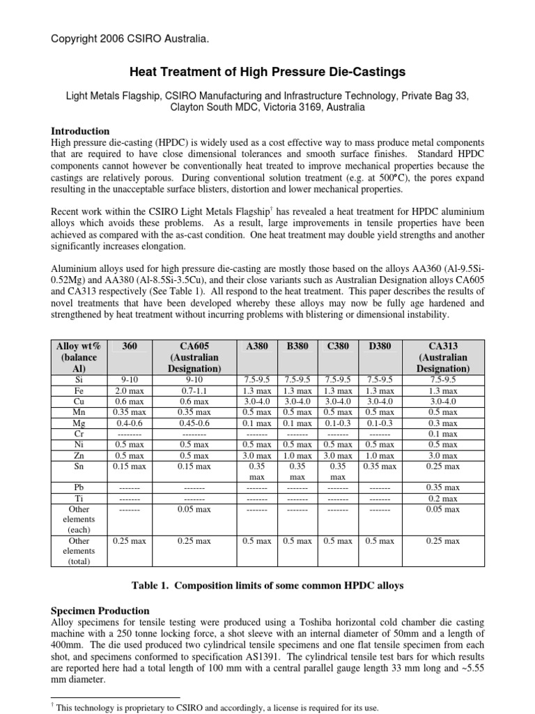 Die Casting Heat Treatment Process To Increase Strength Part 1 PDF