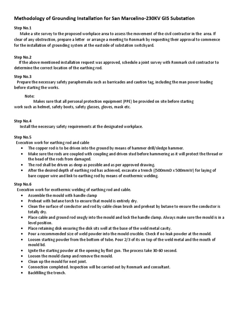 Methodology of Grounding Installation For San Marcelino PDF Welding