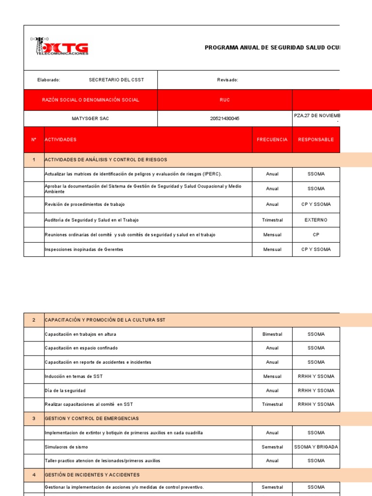 Programa Anual de SSOMA 2023 | PDF | Seguridad y salud ocupacional ...