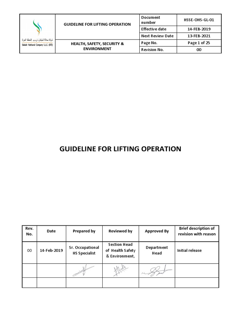 HsseOhsGl01 Guideline For Lifting Operation PDF Crane (Machine