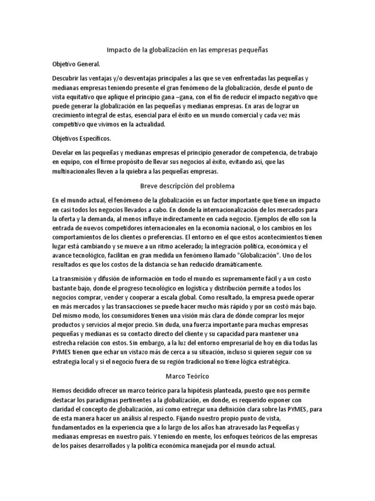 Impacto de La Globalización en Las Empresas Pequeñas | PDF | Pequeñas y ...