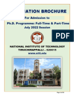 Information Brochure: For Admission To Ph.D. Programme: Full-Time & Part-Time July 2022 Session