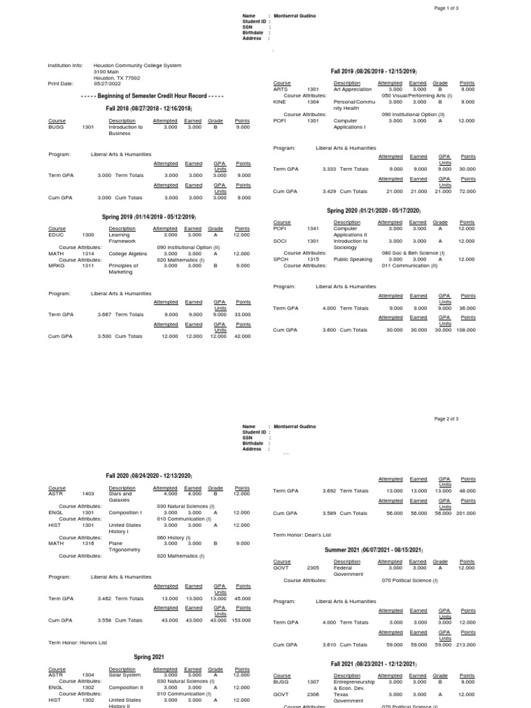 Hcc unofficial transcript 623 public view pdf course credit science