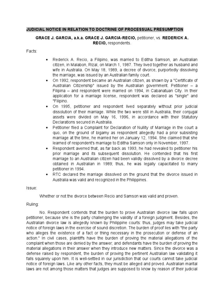 Judicial Notice in Relation To Doctrine of Processual Presumption PDF