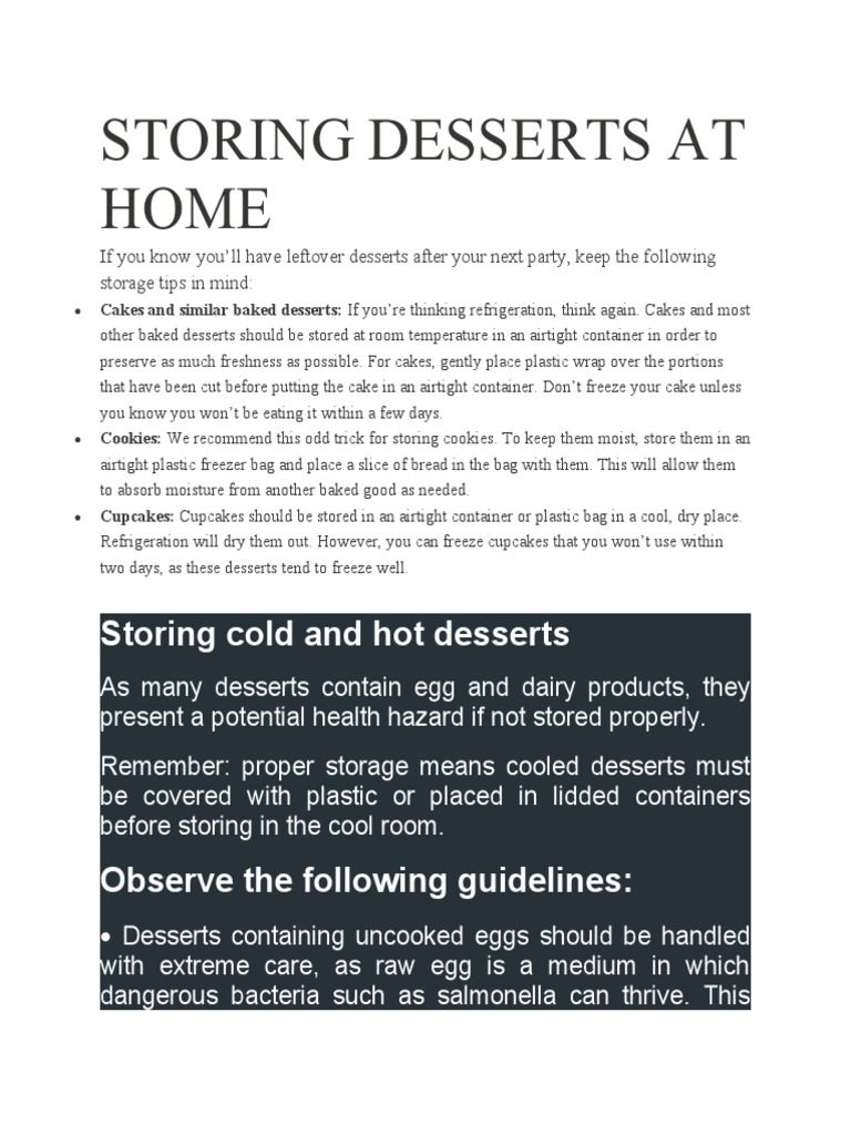 Storing Desserts at Home PDF Desserts Refrigerator