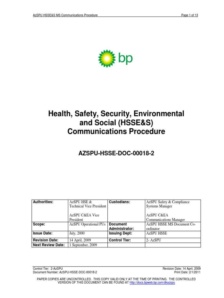 AzSPU HSSE&S Communication Procedure | PDF | Regulatory Compliance ...