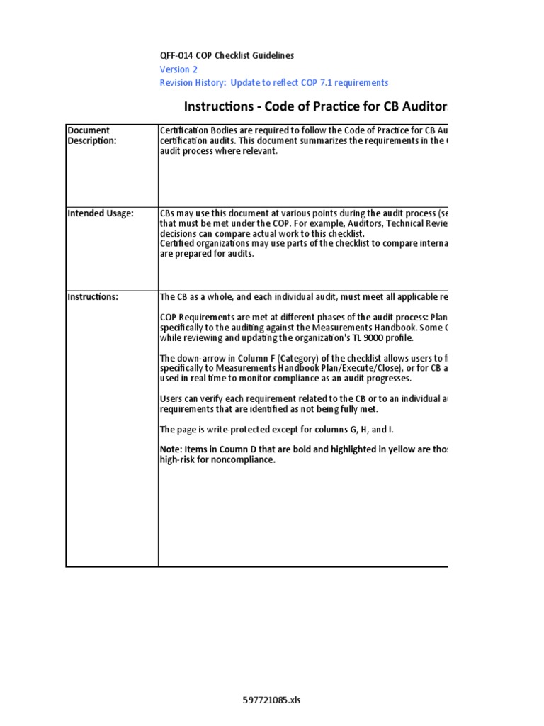 COP Audit Checklist Guidelines R7.1 | PDF | Audit | Auditor's Report