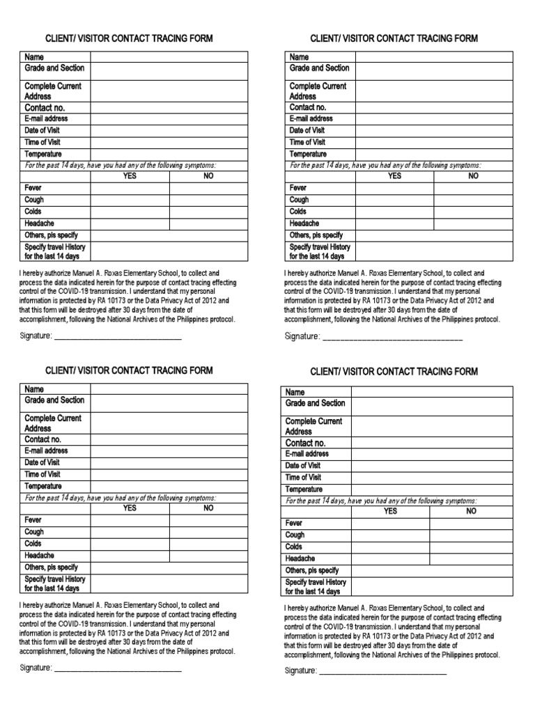 COVID-19 Visitor Contact Tracing Form | PDF | Common Cold | Diseases ...