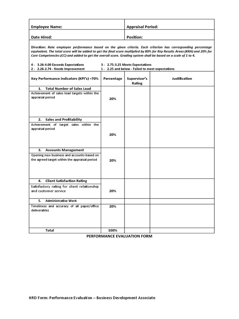 Business Development Performance Appraisal | PDF | Performance ...