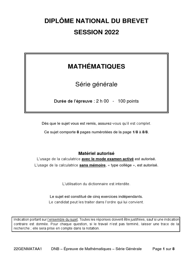 Sujet De Brevet Maths Avec Corrigé Brevet 22 Maths Asie | PDF | Triangle | Station spatiale internationale
