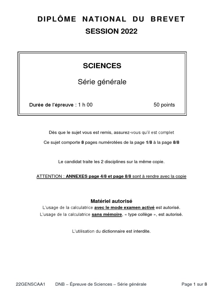 Corrigé Brevet Français Centres étrangers 2022 Brevet Sciences Asie | PDF | Coccinellidae | Télécommande