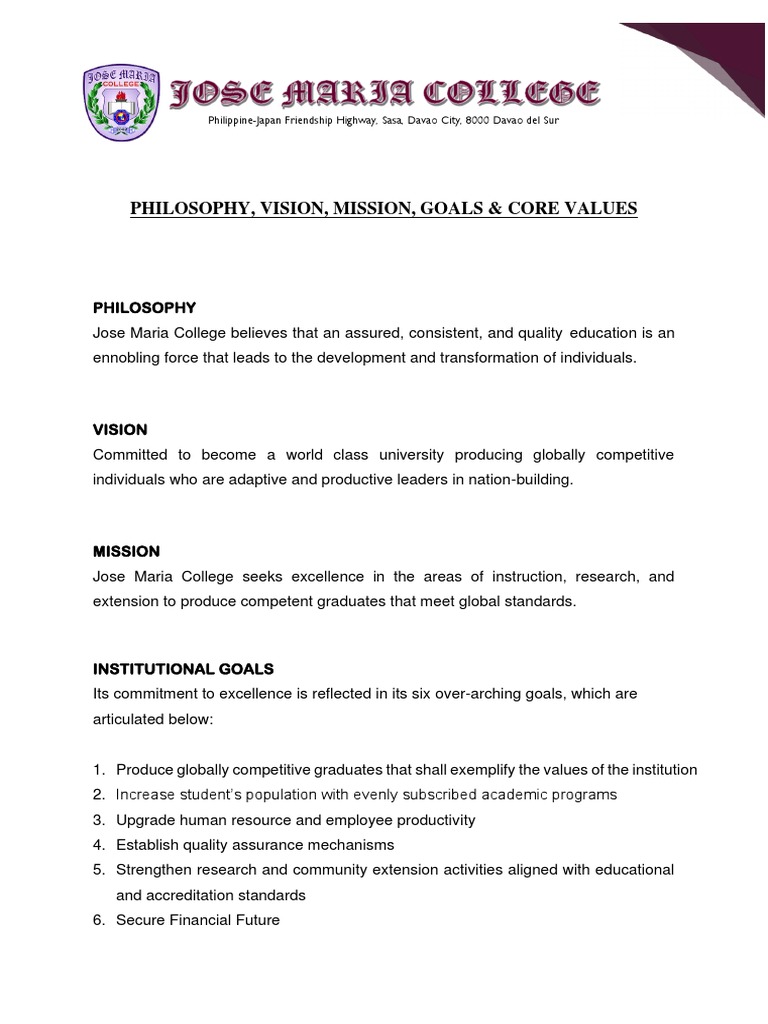 JMC Philosophy, Vision, and Core Values | PDF | Goal | Value (Ethics)