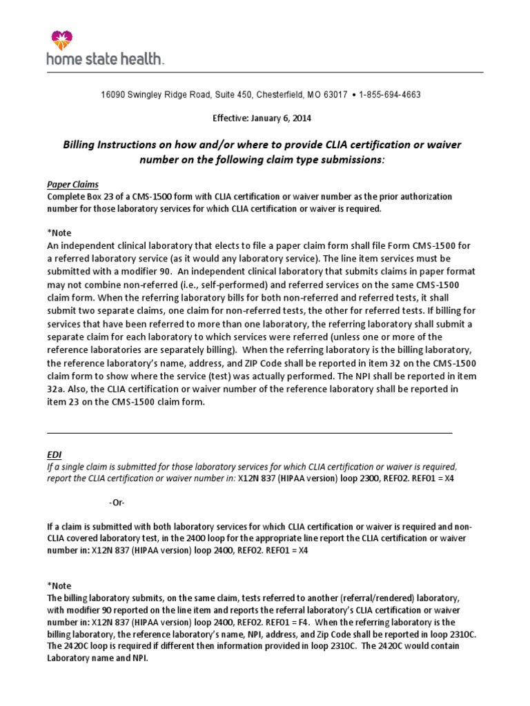 CLIA Billing Instruct Jan 2014 11 9 | PDF | Health Insurance ...