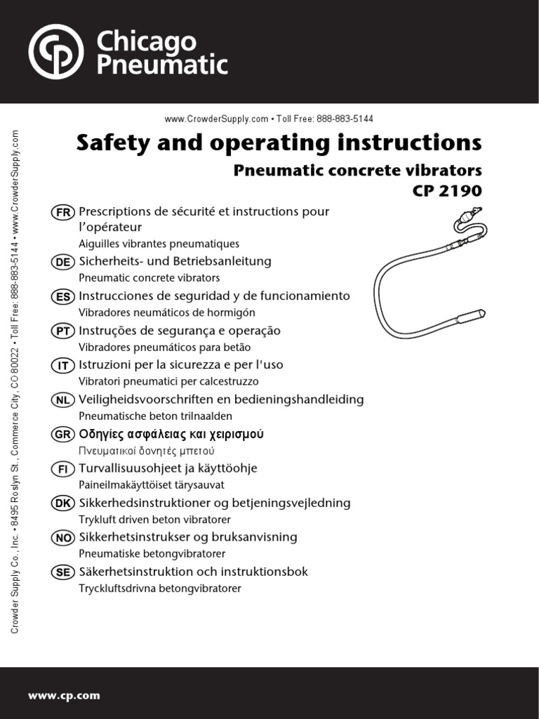 CP 2190 Concrete Vibrator Safety & Op Instructions PDF Dust