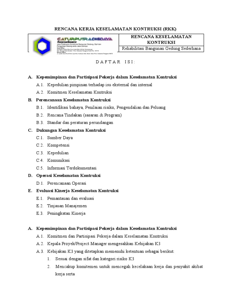Rencana Kerja Keselamatan Kontruksi | PDF