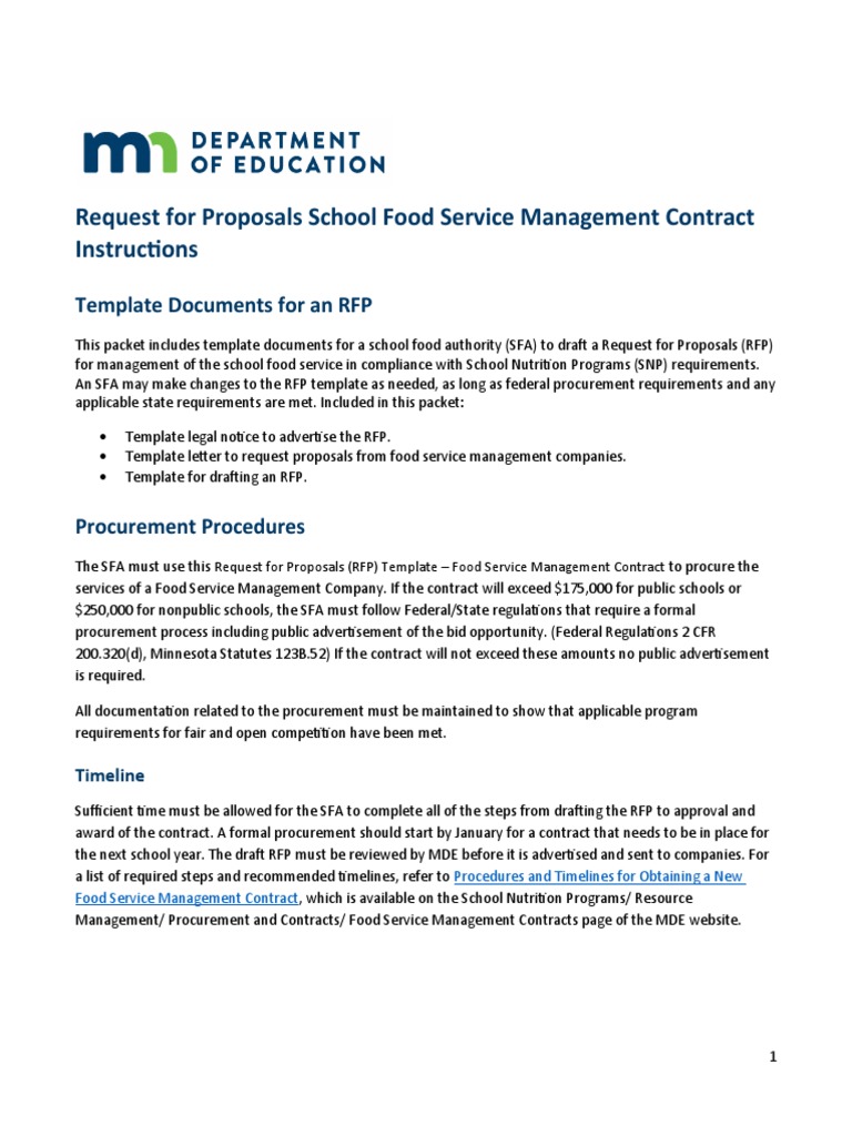 RFP Template for School Food Services | PDF | Request For Proposal ...