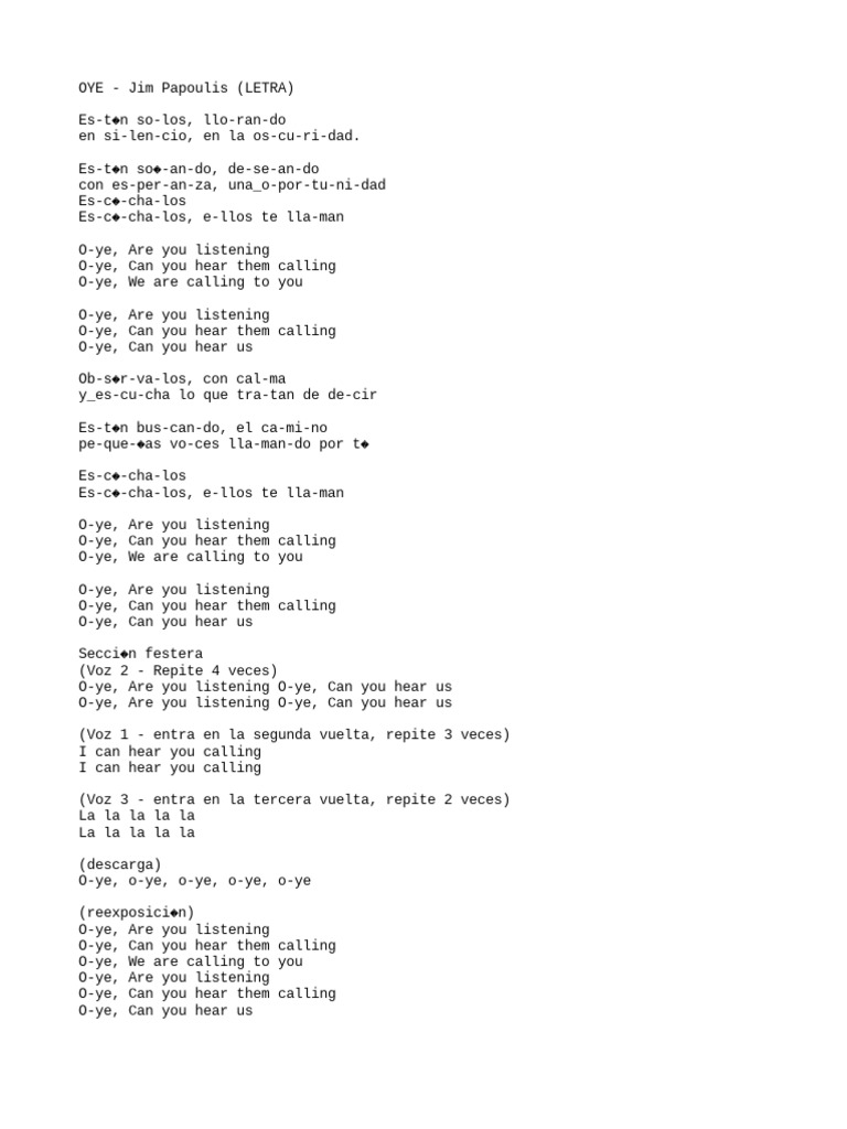 OYE Jim Papoulis (Letra) PDF