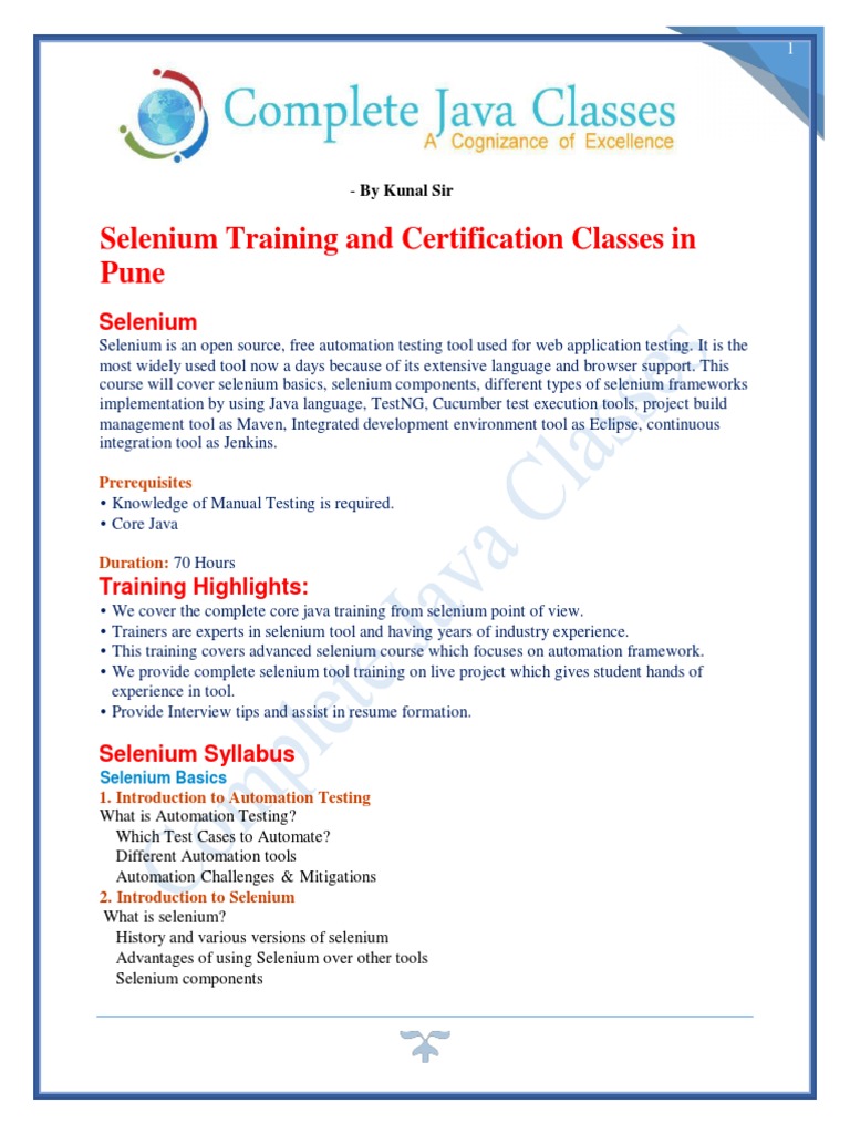 Selenium Training and Certification Classes | PDF | Selenium (Software ...