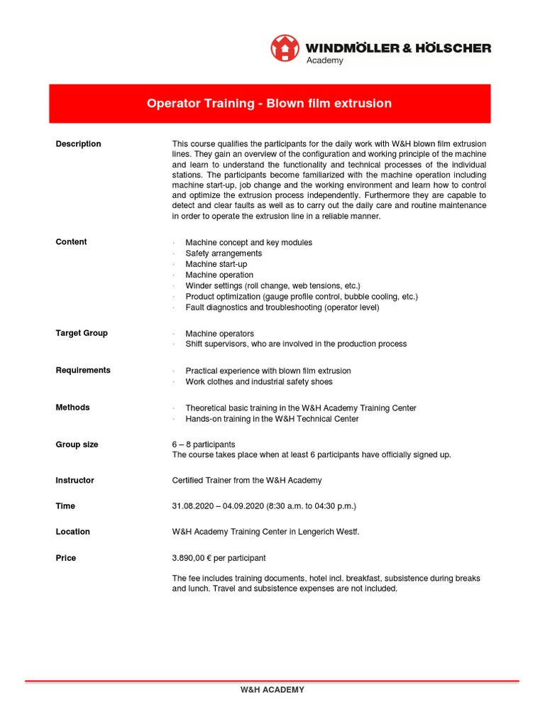 Blown Film Extrusion Operator Training | PDF | Extrusion | Fee